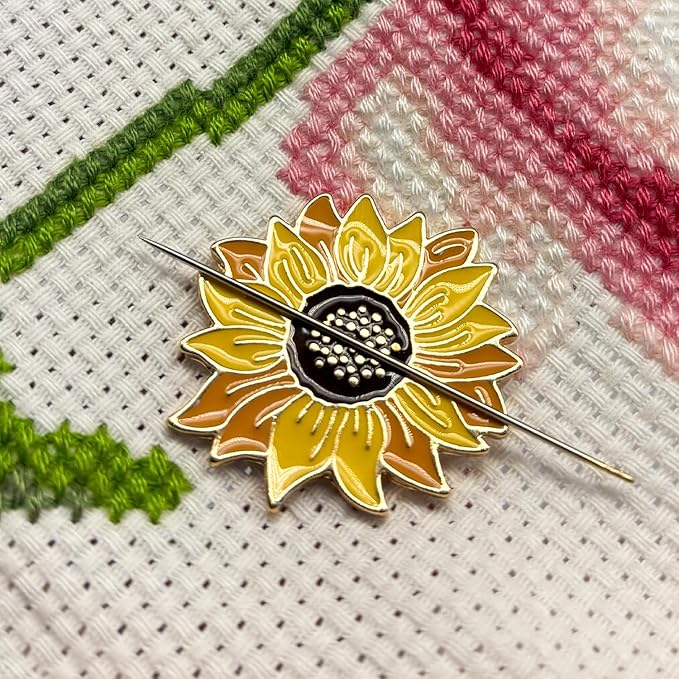 Hydrangea Magnetic Needle Minder for Cross Stitch – Strong Needlepoint Holder, Embroidery Sewing Magnet – Secure & Decorative Needle Minders for Stitching & Crafting (Sunflower)