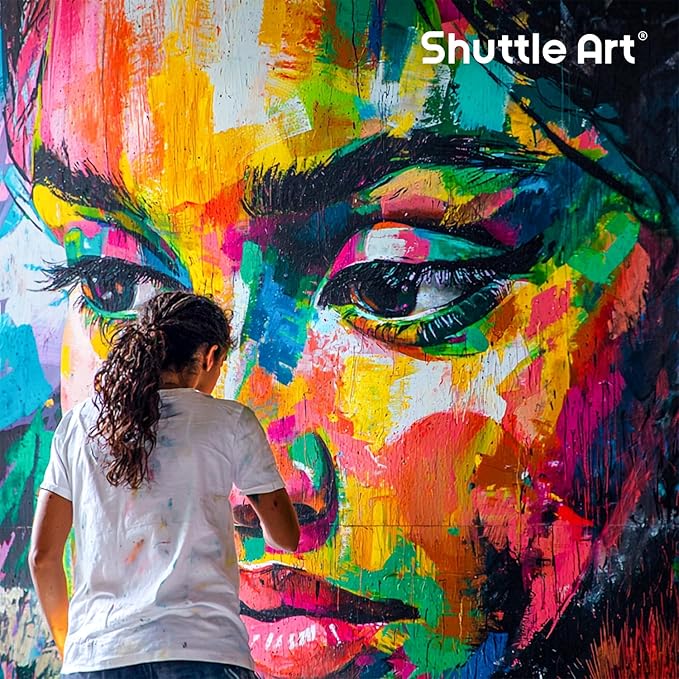 Shuttle Art Acrylic Paint, 15 Colors Acrylic Paint Large Bottle Set, 473ml/16oz Each, Rich Pigments, High Viscosity, Bulk for Artists, Beginners and Kids on Rocks Crafts Canvas Wood