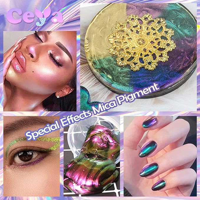Ceya Highly Chameleon Mica Pigment, 1.8oz/ 50g Purple Shadow Chrome Powder, Cosmetic Grade Pearlescent Effect Color Shift Pigment for Epoxy Resin, Makeup, Nail Polish, Soap Dye, Candle Making, Slime