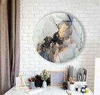 My Photostation.com 27.5''(70cm) Diameter Gold Details Gray Marble Round Glass Wall Art Tempered Glass Printing Wall Decor Large Wall Art Wall Hangings