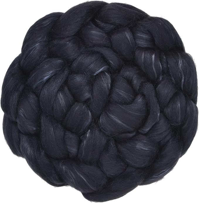 Merino Silk Luxe Tonal Designer Blend. Superfine Merino, Mulberry Silk, Tussah Silk. Top Roving for Spinning or Felting. Obsidian 1oz