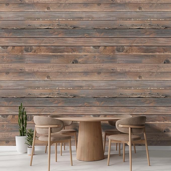 wall26 Horizontal Brown Vintage and Retro Wood Textured Paneling, Wall Mural, Removable Wallpaper, Home Decor - 132x144 inches