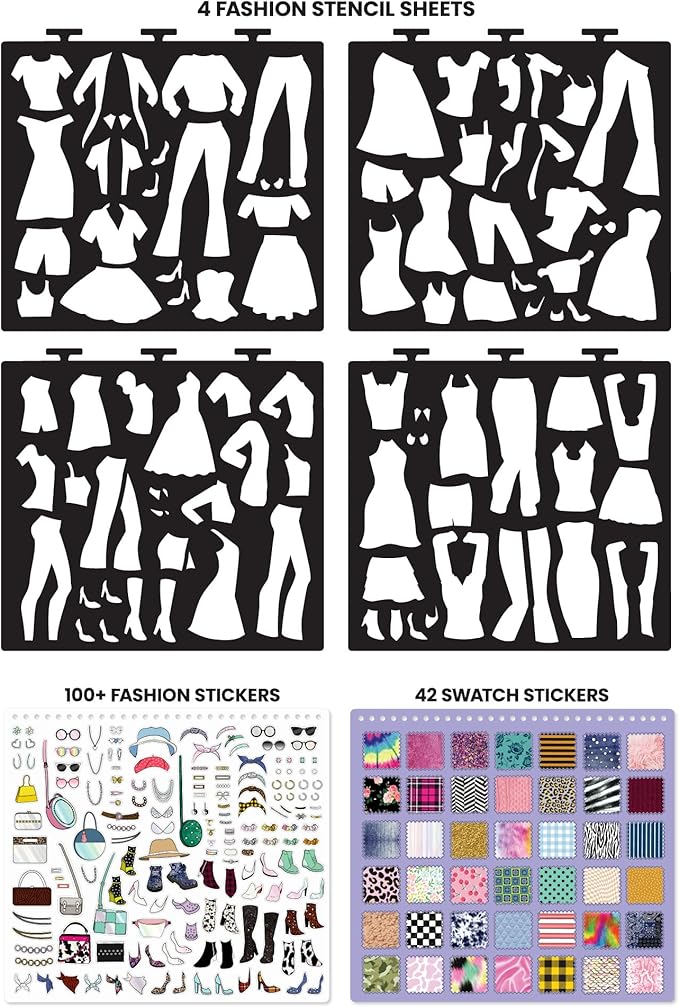 Fashion Angels Fashion Runway Portfolio - Fashion Design Sketch Book with Stencils & Stickers - Ages 8 & Up