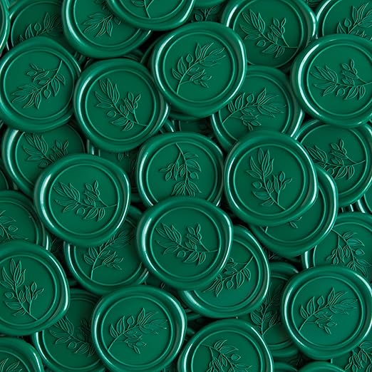 PONATIA 50 Pcs Emerald Green Wax Seal Stickers - Self- Adhesive Wedding Seal Stickers, Perfect for Invitation Cards, Envelopes Christmas Cards, Gift Wrapping, Party Menu Decor