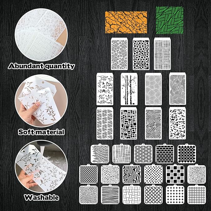30 Pcs Abstract Layering Stencils for Painting, Reusable Mixed Media Stencils with Geometric Crackle Bubble Camo Splatter Tree Leaf Patterns, DIY Craft Templates for Walls Canvas Cards Airbrush Art