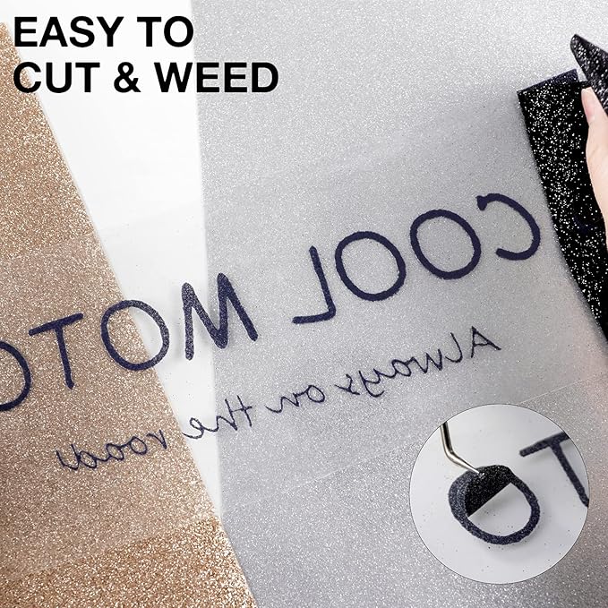 HTVRONT Black Glitter HTV Vinyl Roll - 10" x 8ft Black Glitter Iron on Vinyl for All Cutting Machines, Easy to Cut & Weed & Transfer