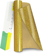 Glitter HTV Heat Transfer Vinyl Rolls- 12" x 10ft. Glitter Iron on Vinyl for DIY T-Shirts, Glitter for All Cutters, Heat Transfer Vinyl (Gold)