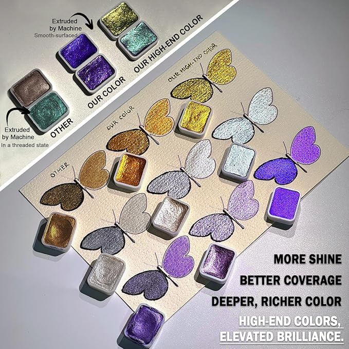 Mini Shifting Watercolor Paint Set, 30 Color Glitter Watercolor Painting Kit, Metallic Watercolor Paints, Solid Water Colors Paint Adult Set, Detail Paint Brush Included, for Artists