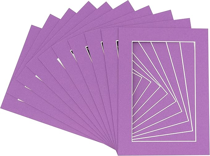 5x7 Mat for 8.5x11 Frame - Precut Mat Board Acid-Free Show Kit with Backing Board, and Clear Bags Dark Purple 5x7 Photo Matte Made to Fit a 8.5x11 Picture Frame Matboard for Framing, Pack of 25 Mats