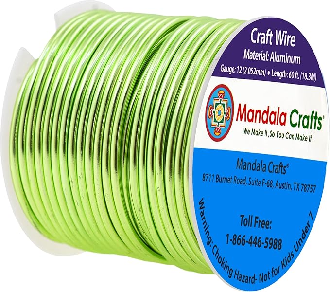 Mandala Crafts 12 Gauge Anodized Aluminum Craft Wire for Jewelry Making - 60 FT Colored Flexible Light Green Wire - Bendable for Bonsai Armature Crafting Sculpting