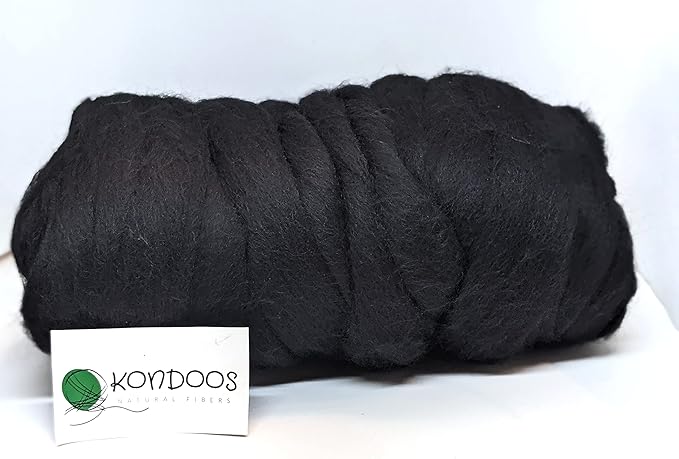 Colored Natural Wool roving, 1 lb. Best Wool for Needle Felting, Wet Felting, handcrafts and Spinning. (Total Black, 1 lb)