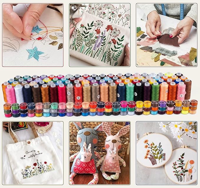 Thread for Sewing, 144 Pcs Bobbins Sewing Thread, 60 Colors Polyester Sewing Thread Spools, 500 Yard Prewound Bobbins Thread, Sewing Supplies for Beginners, Stitching, Travel, DIY