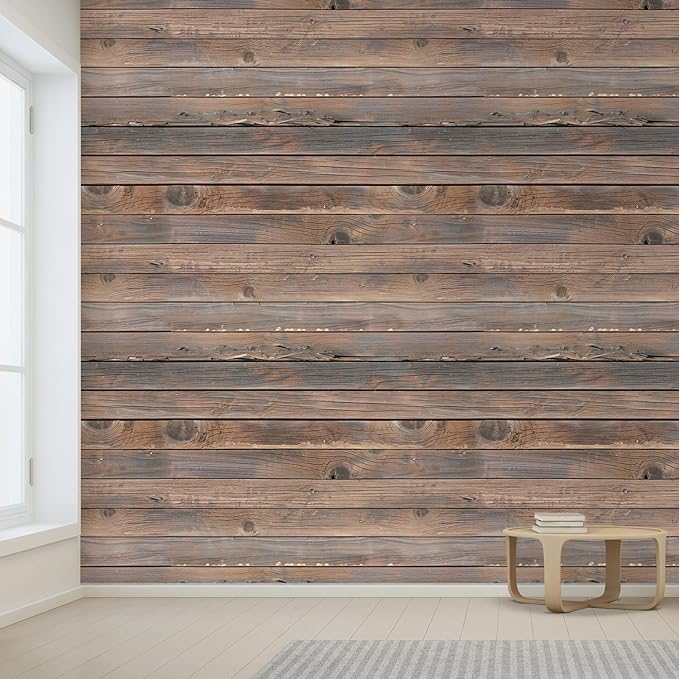 wall26 Horizontal Brown Vintage and Retro Wood Textured Paneling, Wall Mural, Removable Wallpaper, Home Decor - 108x144 inches