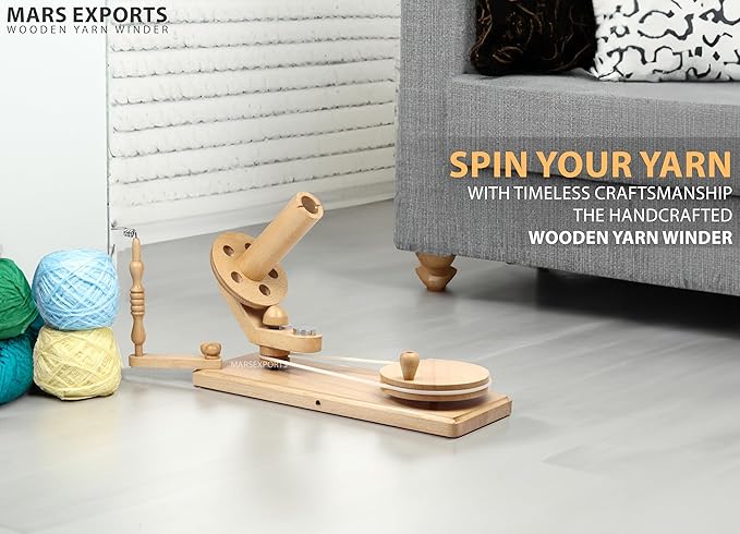 Wooden Yarn Winder with Swift – Manual Yarn Ball Winding Tool for Knitting and Crocheting (ONLY Winder Beechwood)