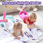 18 Pcs Line Washable Markers Bulk Purple Fine Tip Markers Set Coloring Thin Tip Drawing Washable Pen for Kids Toddler Teacher Art School Classroom Back to School Gender Reveal Party Supplies,Ages 6+