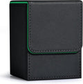 ZLCA Card Deck Box for MTG, Yugioh Deck Case Holds 100+ Single Sleeved Cards, PU Leather Magnetic Storage Box Fits for CCG TCG Sport Card (Black& Dark Green)