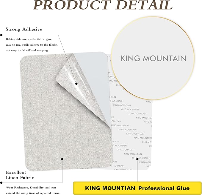 KING MOUNTAIN Fine Linen Repair Patches, Self-Adhesive Linen Fabric Patches, 8X11 inch Extra Size, Multi Color, Can be Used for Linen Sofa Repair and Linen Clothes Repair(Beige,8" x 11")
