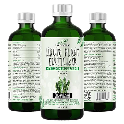 3-1-2 Liquid Fertilizer Concentrate with Micronutrients - Ideal Snake Plant Food for Sansevieria (Dracaena trifasciata), Indoor Plant Care (32 OZ)