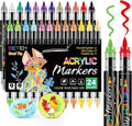 Betem Acrylic Paint Markers Paint Pens, 24 Colors Dual Tip Direct Liquid Acrylic Markers with Automatic Ink Control System, Fine & Brush Tip Art Supplies for Rocks, Wood, Stone, Fabrics, DIY Craft