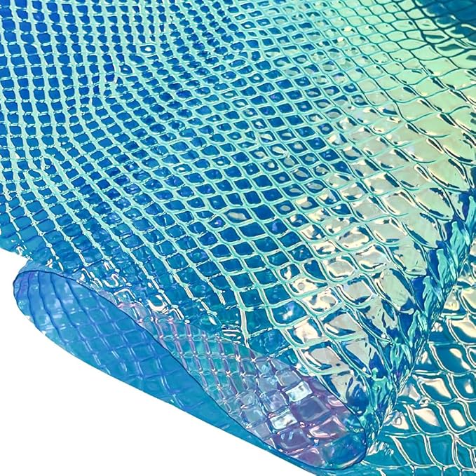 ONEART | Iridescent Transparent Embossed Vinyl Holographic Blue Clear PVC Vinyl Craft Fabric 16"×54" for Sewing DIY Projects-Snake Skin