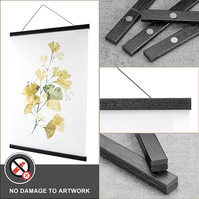 WITCOLOR 36 Inch Wide Magnetic Frames, Strong Magnet, Wood Poster Hanger for Diamond Painting, Maps, Pictures, Prints, Scrolls, Canvas Artwork, Movie Poster, Bedroom, Office (Black)