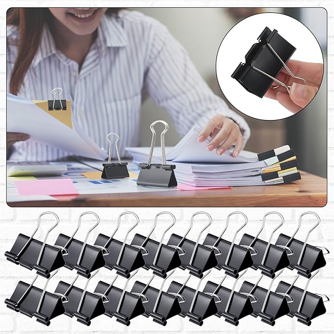Yexiya 1000 Pcs Binder Clips Bulk Assorted Sizes Black Paper Clips Small Binder Clips Office Clips Bulk Mini Paper Clamps Multi Sizes for School Teachers Office Supplies (Multi Sizes)