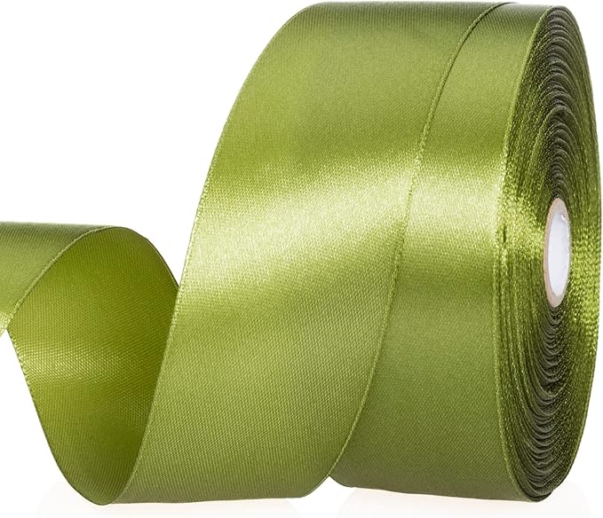 1 1/2 Inch Moss Green Solid Satin Ribbon, 50 Yards Craft Fabric Ribbon for Gift Wrapping Floral Bouquets Wedding Party Decoration