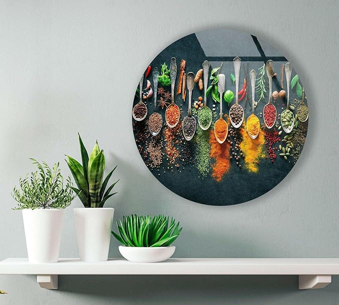 My Photostation.com 20''(50cm) Diameter Colorful Herbs Round Glass Wall Art Tempered Glass Printing Wall Decor Large Wall Art Wall Hangings