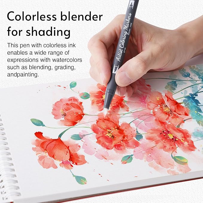 12 Colors Blendable Watercolor Pens 2025 Upgrade Water Based Paint Set Double Tip Watercolor Markers with 1 Water Brush Pen Coloring Pens Drawing Markers with Brush Tip for Artists&Beginners