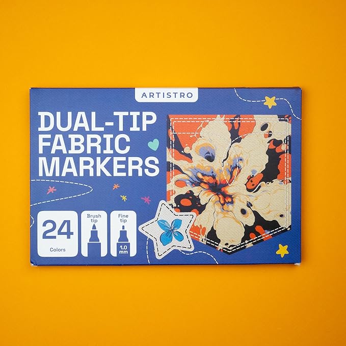 ARTISTRO 24 Dual-Tip Fabric Markers - Fabric Decorating Kit - Permanent for Clothes - Acrylic Paint Pens for Sneakers, Bags, Shoes, Textile, Canvas, Sewing, Craft, DIY, and More - Brush and Fine Tip