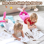 18 Pcs Line Washable Markers Bulk Brown Fine Tip Markers Set Coloring Thin Tip Drawing Washable Pen for Kids Toddler Teacher Art School Classroom Back to School Gender Reveal Party Supplies,Ages 6+