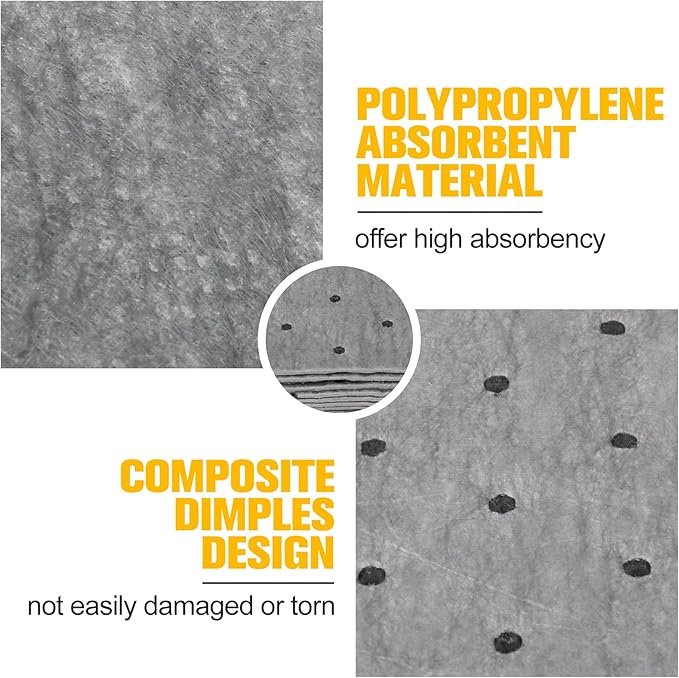 100PC Oil Absorbent Pads | 13"x10" Meltblown Polypropylene Mats, Hand-Tear Lines for Automotive & Workshop | Vacuum Eco-Packaging, Reusable Spill Control