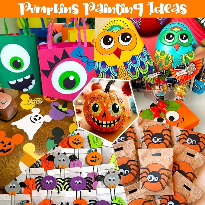 SFAIH Pumpkin Acrylic Markers, 24 Colors Halloween Decor Paint Pens for Pumpkin Decorating, Costume Making, Dual Tips (1-6mm Brush & 0.5-4mm Chisel) for Glass, Ceramic, fabric, Waterproof & Quick-Dry