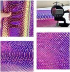 ONEART | Iridescent Transparent Embossed Vinyl Holographic Blue Clear PVC Vinyl Craft Film 16"×54" for Sewing DIY Projects (Snakeskin-Red)