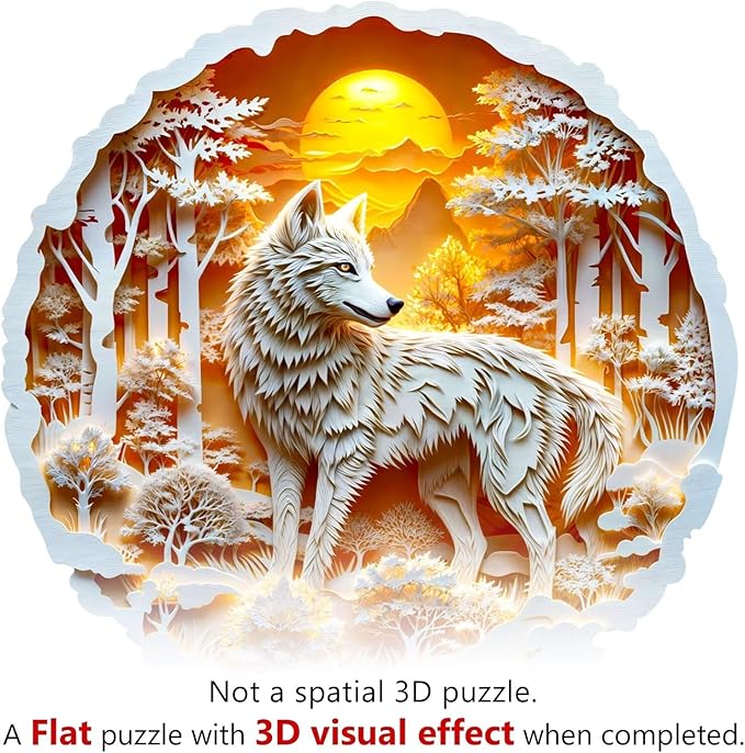 Wooden Puzzles for Adults, 3D Wolf Wooden Puzzles 100 Pieces, Unique Animal Shaped Wood Challenging Jigsaw Puzzles Gifts for Adults, 8.5x8.5in