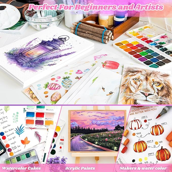 128 Sheets Watercolor Paper, 4"x6" Cold Press Water Color Paper for Kids Adults, 140lb/300gsm Artists Drawing Coloring Sketching Painting, Arts and Crafts Supplies, Valentine Gift Cards, White, Bulk