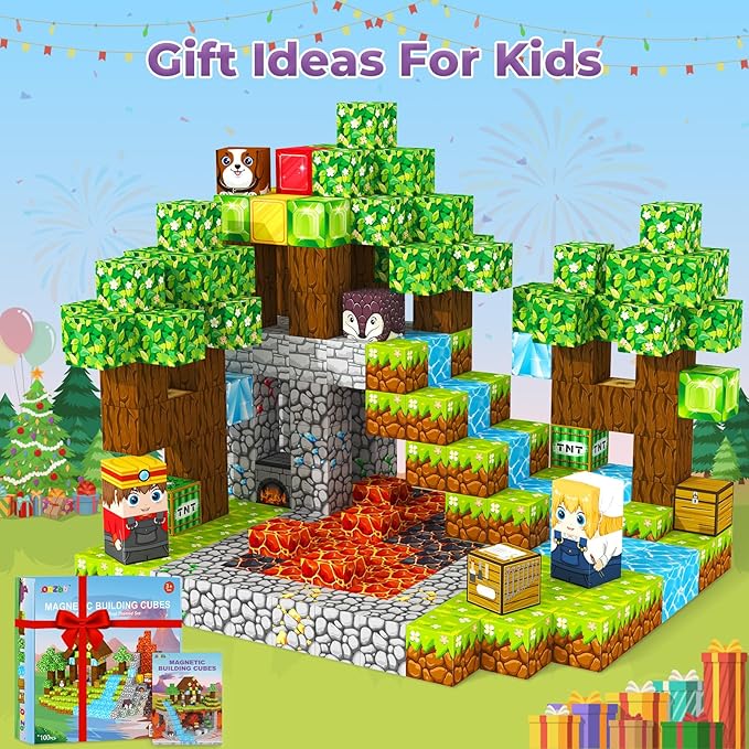 Magnetic Blocks, Magnetic Tiles Building Blocks, Magnet Cubes Toddler Kids Toys, Sensory STEM Toys for 3-5 4-6 5-7 6-8 Year Old Boys Girls Easter Birthday Gifts Travel Outdoor Kids Games (0.8IN/2CM)
