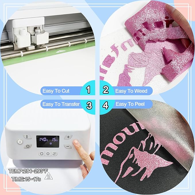 Rouge Powder Glitter HTV Heat Transfer Vinyl 12" x6FT Glitter Vinyl for T Shirts Easy to Cut and Weed Compatible with All Cutter Machines HTV Vinyl Iron on for Cricut (Rouge Powder 12”x6FT)