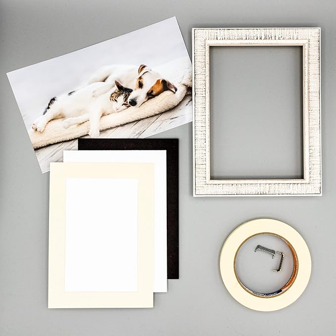 8.5x11 Mat Bevel Cut for 7x9 Photos - Acid Free Cream Precut Matboard with Backing Board and Crystal Clear, Self Seal Photo Mat Bag - for Pictures, Photos, Framing - 4-ply Thickness
