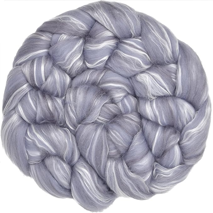 Merino Silk Luxe Tonal Designer Blend. Superfine Merino, Mulberry, Tussah Silk. Top Roving for Spinning or Felting. Silver Mist 1oz