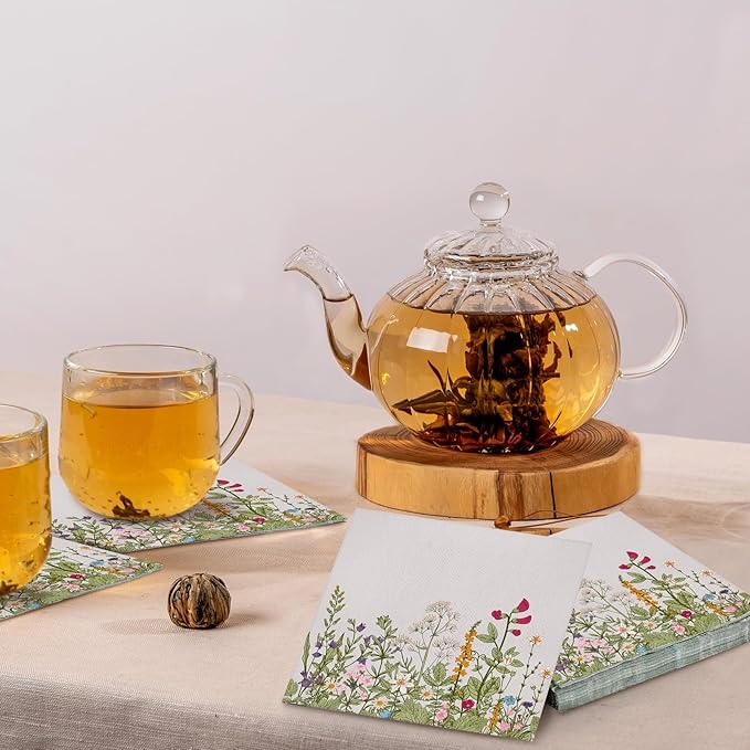 Aodaer 48 Pieces Disposable Fall Paper Napkins, Decoupage Napkins, 13" x 13" Unfolded Garden Party Napkin, Cocktail Dinner Napkin Set for Wedding Birthday Tea Party Supplies