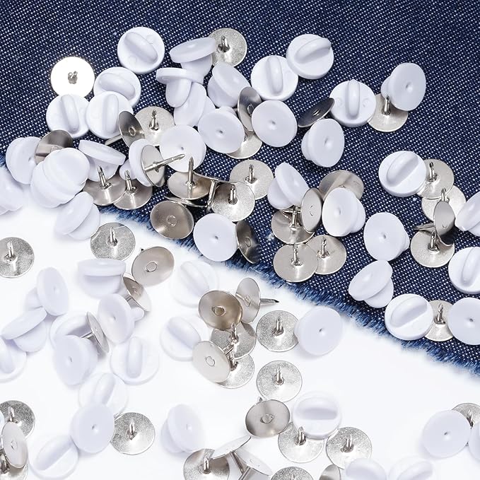 400pcs PVC Rubber Butterfly Clutch Pins Tie Tacks Blank for Uniform Badges Backing Holder Clasp Lapel Enamel Pins(200 Sets),White