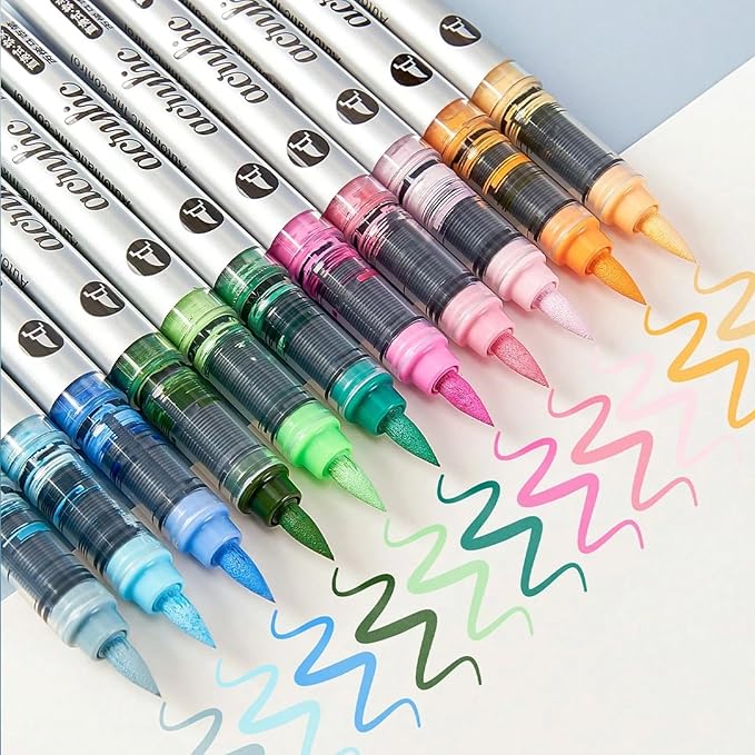 9 Color Acrylic Paint Markers, Brush Tip Acrylic Paint Pens With Visual Ink Window, Fabric Paint Markers for Clothes, Textile - High Coverage on Wood, Glass, Rock - DIY Art Supplies for Kids, Adults