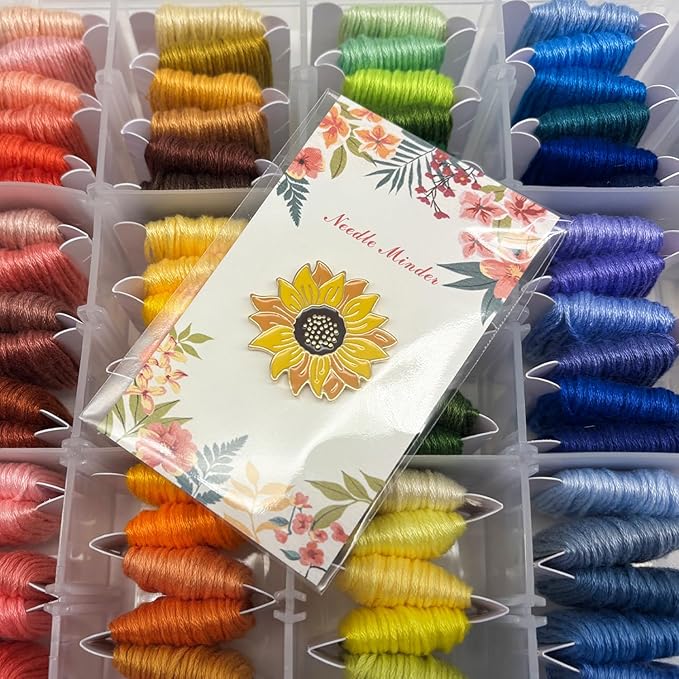 Hydrangea Magnetic Needle Minder for Cross Stitch – Strong Needlepoint Holder, Embroidery Sewing Magnet – Secure & Decorative Needle Minders for Stitching & Crafting (Sunflower)