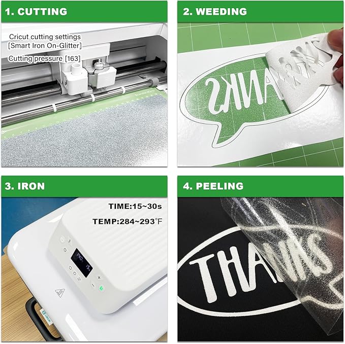 White Glitter HTV Heat Transfer Vinyl Rolls- 10" x 8ft. Glitter HTV White for Shirts. Iron on Vinyl and Heat Transfer Vinyl for All Cutters Machines. Easy to Cut & Weed Heat Vinyl Designs