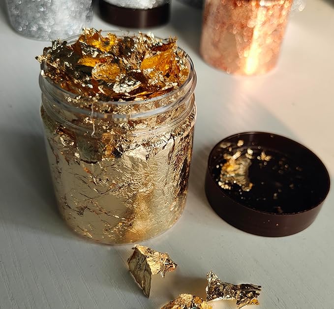 Gilding Flakes,Gold Foil Flakes for Resin,Blue Red Purple Pink Metallic Foil Flakes for Resin Jewelry Making,Nails,Painting Art,Crafts and Slime (Imitation Gold +Silver+Copper)