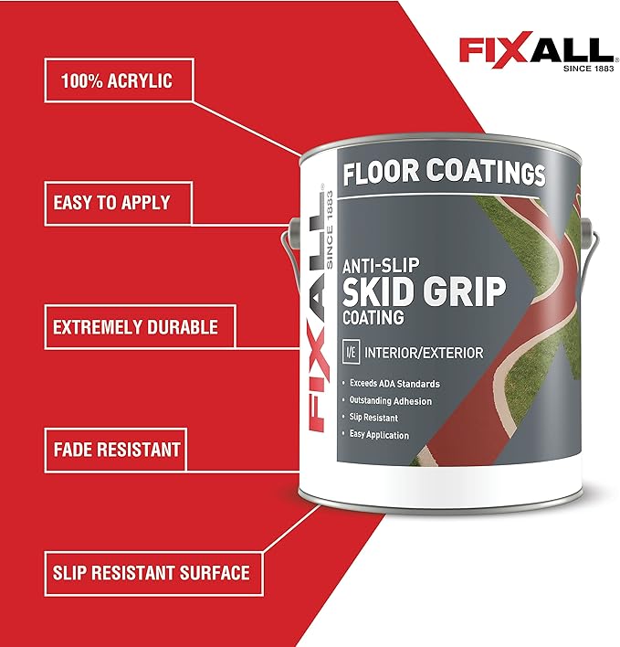FIXALL Skid Grip Anti-Slip Coating, 1 Gallon, Smoke, Exceeds ADA Standards, Ideal for Safety Areas, Slip-Resistant Pavement, Cement & Concrete Paint