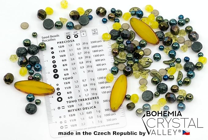 1.4oz (40g) Limited Mix of Czech Glass Beads Table Cut, Matte and Glossy, Faceted Fire Polish, Hand Made Set Kit, Dark Lime