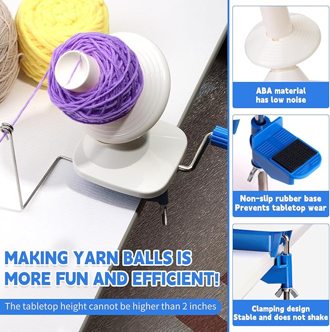 Yarn Winder, Yarn Ball Winder for Crocheting with 40 PCS Stitch Markers Metal Handle and Tabletop Clamp 4 Ounce Capacity, Easy to Set Up and Use for Yarn Storage