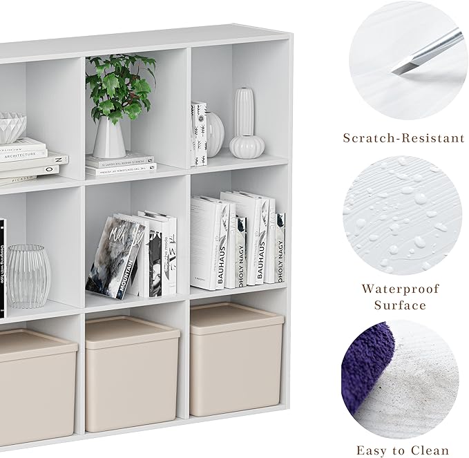 Wooden Cube Storage Organizer with Closed Back Panel, 11in Cube Shelf Opening, Bookshelf, Display Shelf,Closet Cabinet for Home and Office (Embossed White, 12-Cube 35.98L*9.45W*47.72H)
